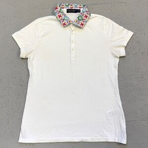 Polo Golf Ralph Lauren Polo Shirt Women's M White Multi Color Floral Collar